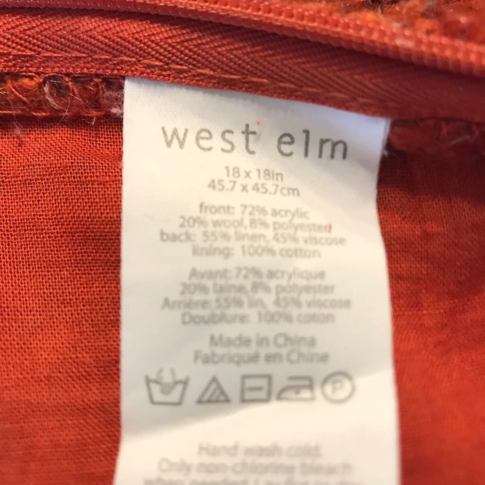 Lot of 2 West Elm pillow covers rust marled size 18x18